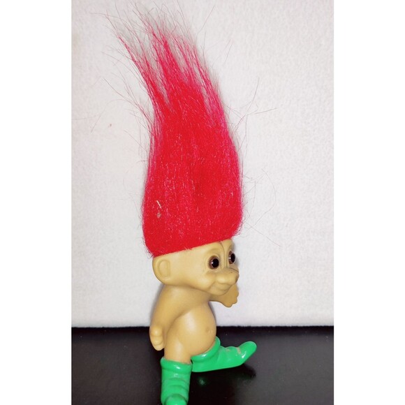 Vintage Christmas Russ Troll Doll Elf Red Hair Brown Eyes Green Shoes 3 inches - Picture 3 of 6